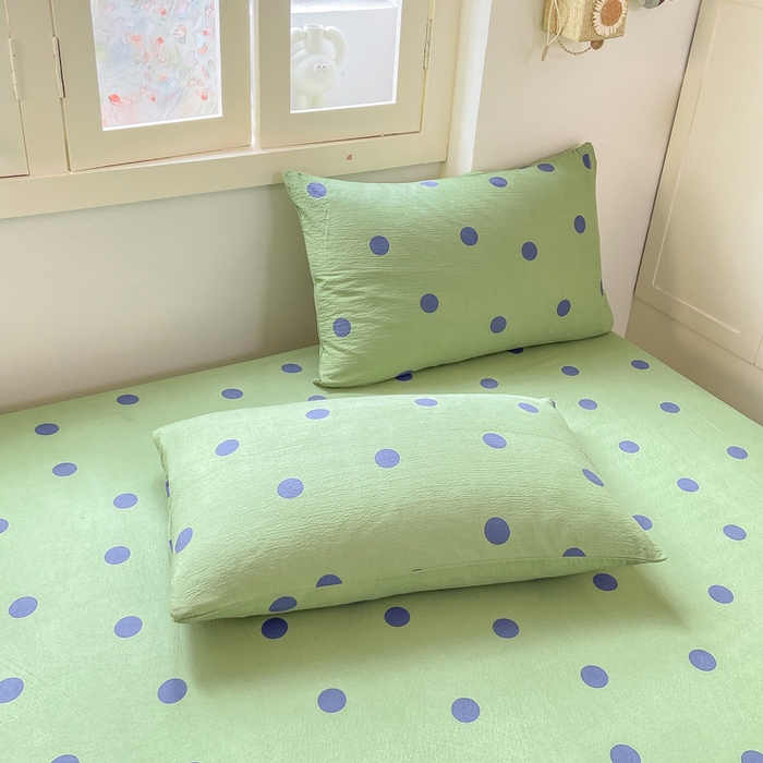 91家纺网 家纺一手货源 找家纺 玉海棠家纺 2025新款直播爆款双层纱床笠三件套 蓝色波点