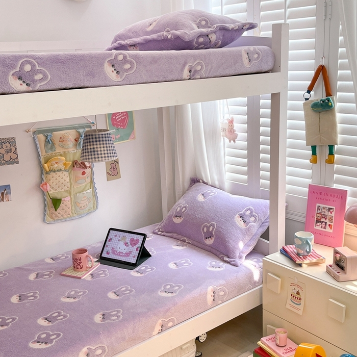 91家纺网 家纺一手货源 找家纺 川悦生活 2025新款雪花绒宿舍单床笠 床笠妮娜兔