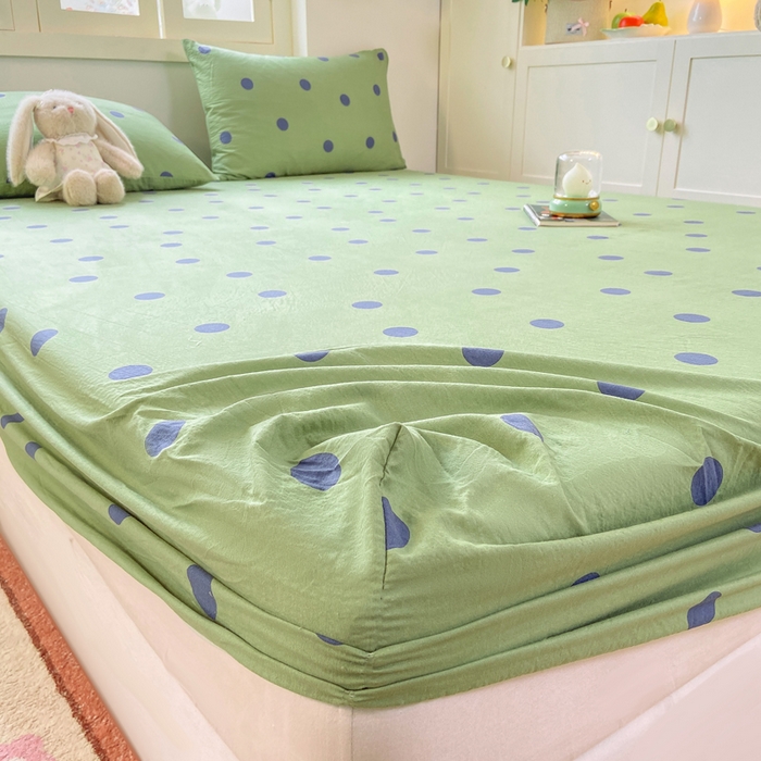 91家纺网 家纺一手货源 找家纺 玉海棠家纺 2025新款直播爆款双层纱床笠三件套 蓝色波点