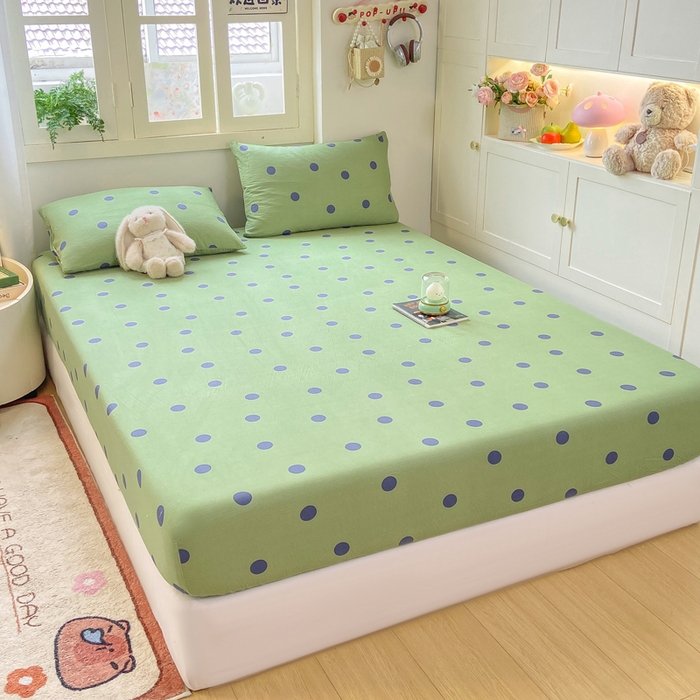 91家纺网 家纺一手货源 找家纺 玉海棠家纺 2025新款直播爆款双层纱床笠三件套 蓝色波点