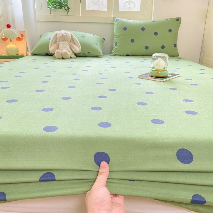 91家纺网 家纺一手货源 找家纺 玉海棠家纺 2025新款直播爆款双层纱床笠三件套 蓝色波点