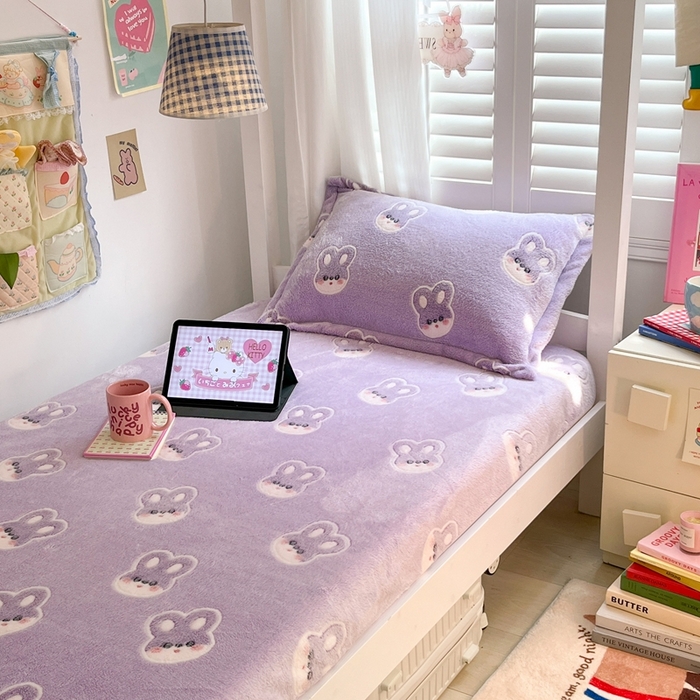 91家纺网 家纺一手货源 找家纺 川悦生活 2025新款雪花绒宿舍单床笠 床笠妮娜兔