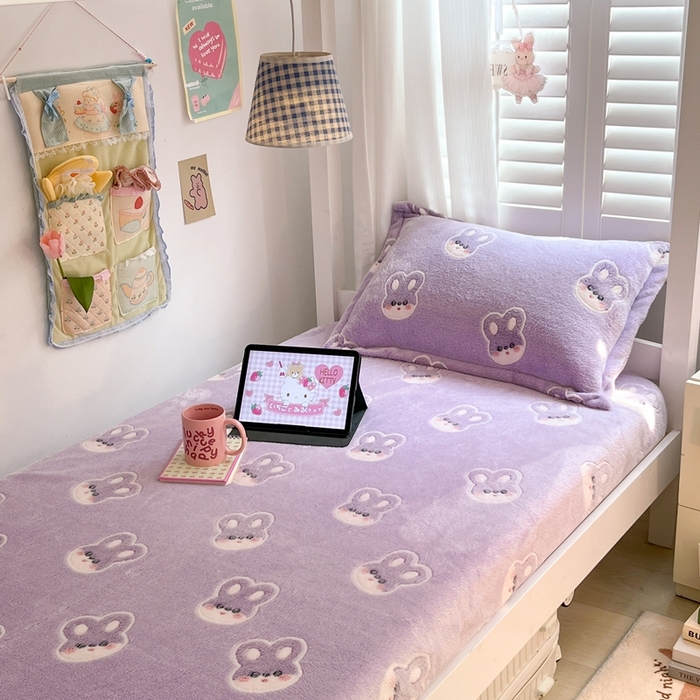 91家纺网 家纺一手货源 找家纺 川悦生活 2025新款雪花绒宿舍单床笠 床笠妮娜兔