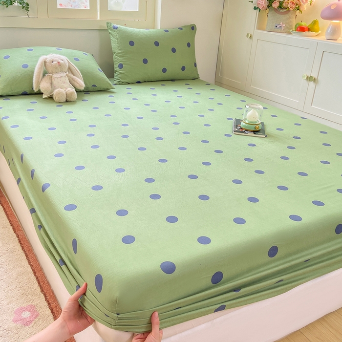 91家纺网 家纺一手货源 找家纺 玉海棠家纺 2025新款直播爆款双层纱床笠三件套 蓝色波点