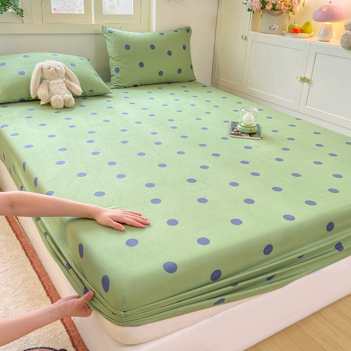 91家纺网 家纺一手货源 找家纺 玉海棠家纺 2025新款直播爆款双层纱床笠三件套 蓝色波点