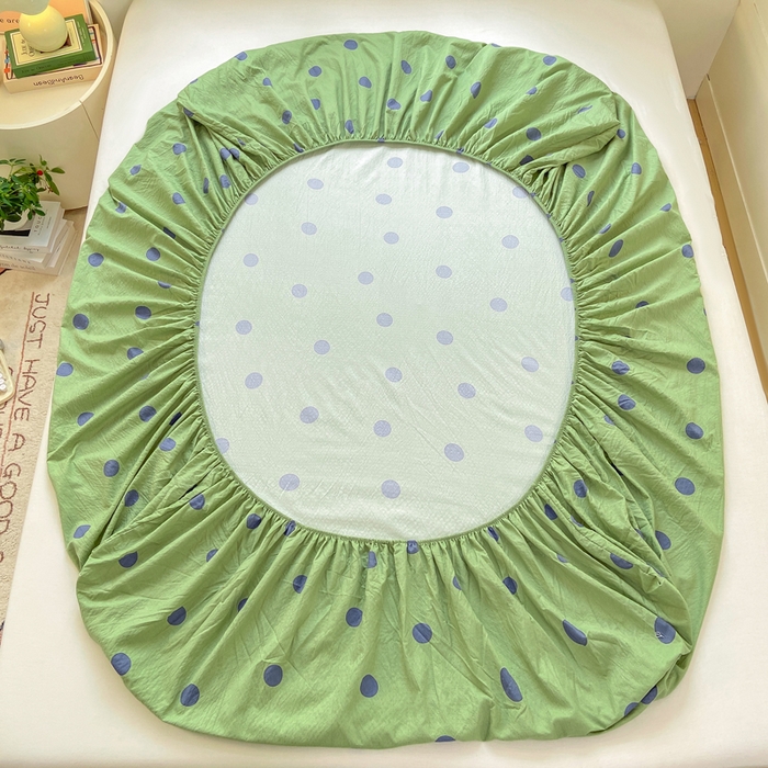 91家纺网 家纺一手货源 找家纺 玉海棠家纺 2025新款直播爆款双层纱床笠三件套 蓝色波点