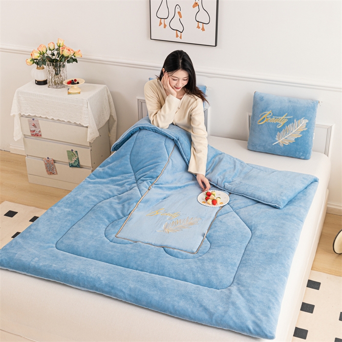 91家纺网 家纺一手货源 找家纺 哩哩熊 2025新款抱枕被子两用加厚二合一汽车载枕头办公室午睡毯子冬天靠枕-羽叶 羽叶-浅蓝