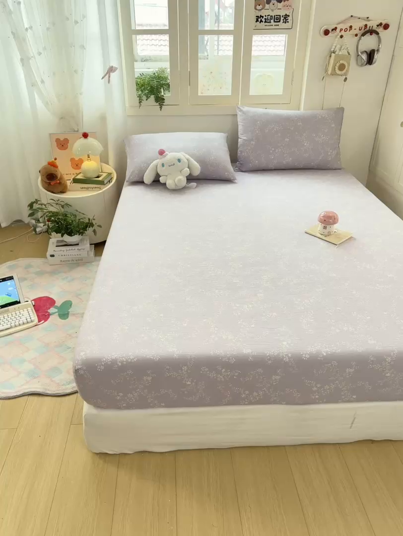 91家纺网 家纺一手货源 找家纺 玉海棠家纺 2025新款直播爆款双层纱床笠三件套 恋如青柠香