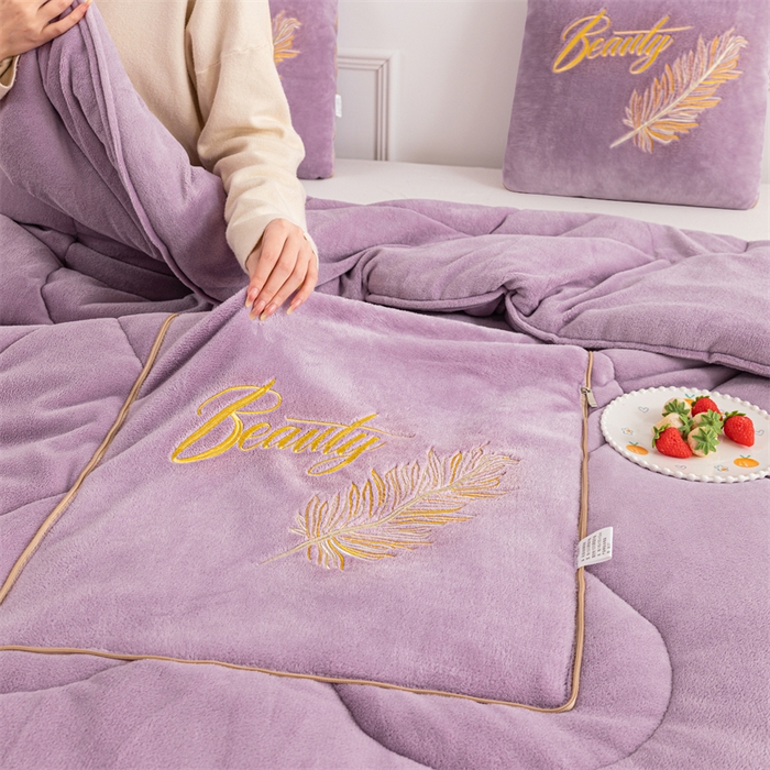 91家纺网 家纺一手货源 找家纺 哩哩熊 2025新款抱枕被子两用加厚二合一汽车载枕头办公室午睡毯子冬天靠枕-羽叶 羽叶-香芋紫