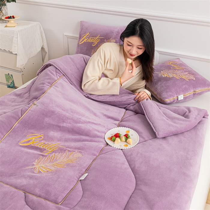 91家纺网 家纺一手货源 找家纺 哩哩熊 2025新款抱枕被子两用加厚二合一汽车载枕头办公室午睡毯子冬天靠枕-羽叶 羽叶-香芋紫