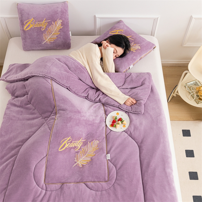 91家纺网 家纺一手货源 找家纺 哩哩熊 2025新款抱枕被子两用加厚二合一汽车载枕头办公室午睡毯子冬天靠枕-羽叶 羽叶-香芋紫