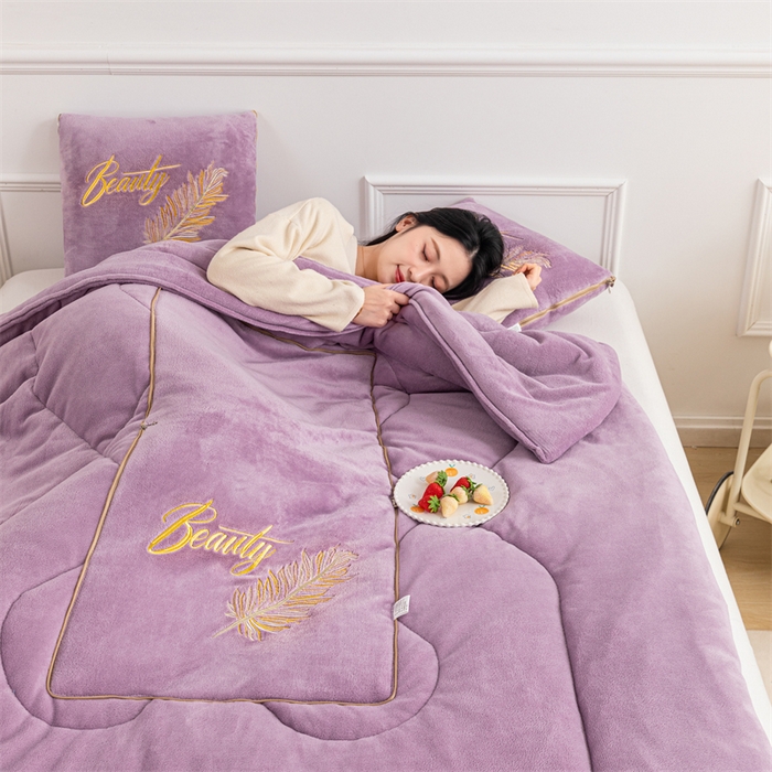 91家纺网 家纺一手货源 找家纺 哩哩熊 2025新款抱枕被子两用加厚二合一汽车载枕头办公室午睡毯子冬天靠枕-羽叶 羽叶-香芋紫