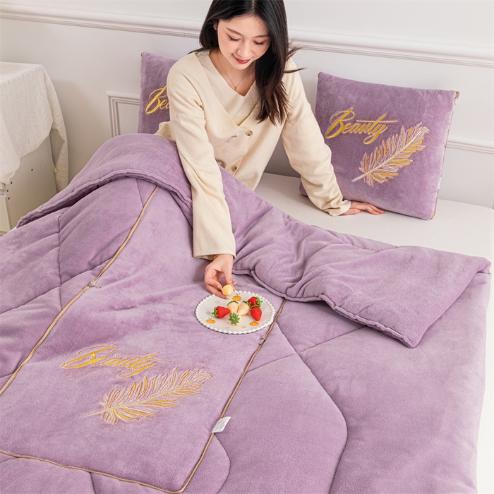 91家纺网 家纺一手货源 找家纺 哩哩熊 2025新款抱枕被子两用加厚二合一汽车载枕头办公室午睡毯子冬天靠枕-羽叶 羽叶-香芋紫