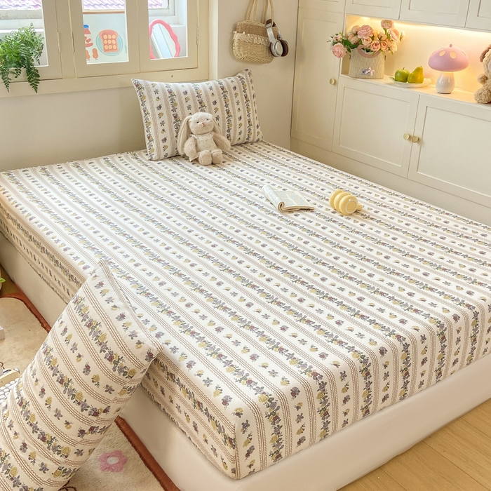 91家纺网 家纺一手货源 找家纺 玉海棠家纺 2025新款直播爆款双层纱床笠三件套 玫瑰哒