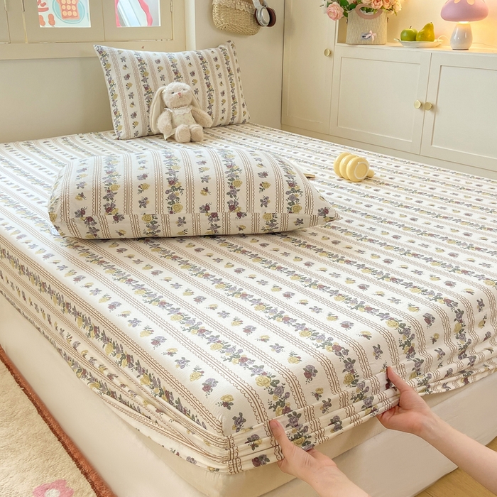 91家纺网 家纺一手货源 找家纺 玉海棠家纺 2025新款直播爆款双层纱床笠三件套 玫瑰哒