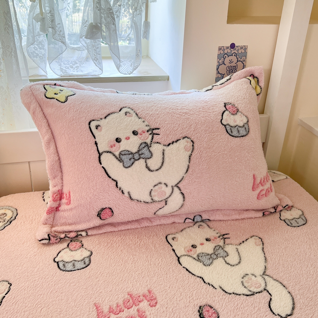 91家纺网 家纺一手货源 找家纺 川悦生活 2025新款雪花绒宿舍单床笠 床笠甜梦小猫