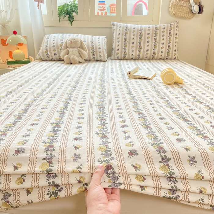 91家纺网 家纺一手货源 找家纺 玉海棠家纺 2025新款直播爆款双层纱床笠三件套 玫瑰哒