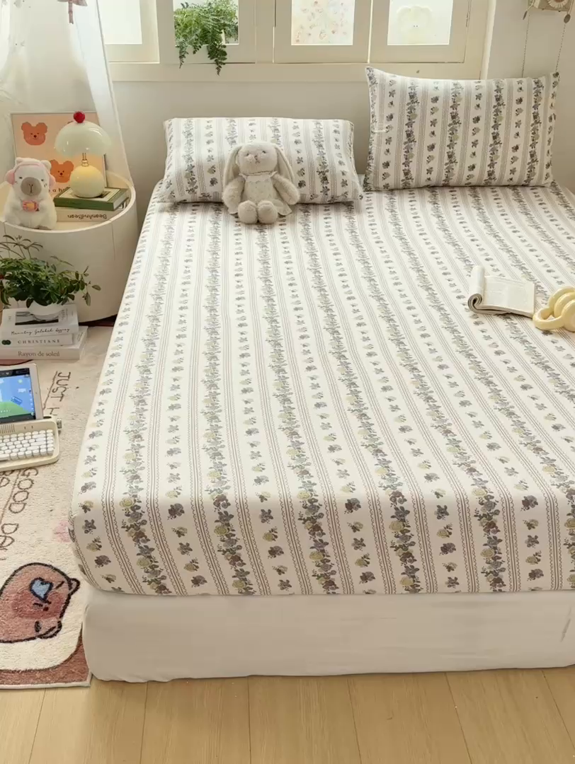 91家纺网 家纺一手货源 找家纺 玉海棠家纺 2025新款直播爆款双层纱床笠三件套 玫瑰哒