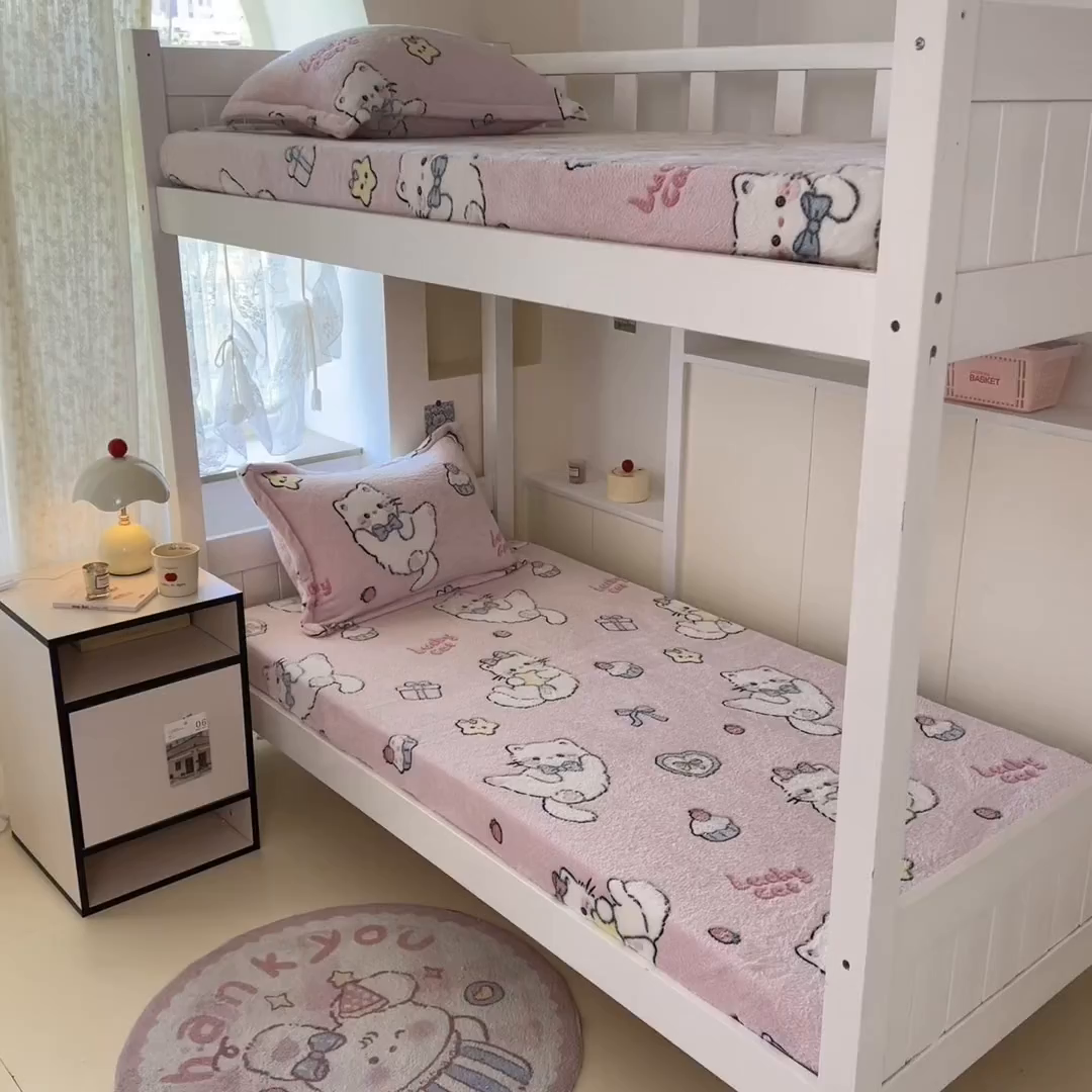 91家纺网 家纺一手货源 找家纺 川悦生活 2025新款雪花绒宿舍单床笠 床笠甜梦小猫