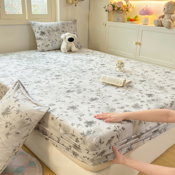 玉海棠家纺 2025新款直播爆款双层纱床笠三件套 秘境烟雨