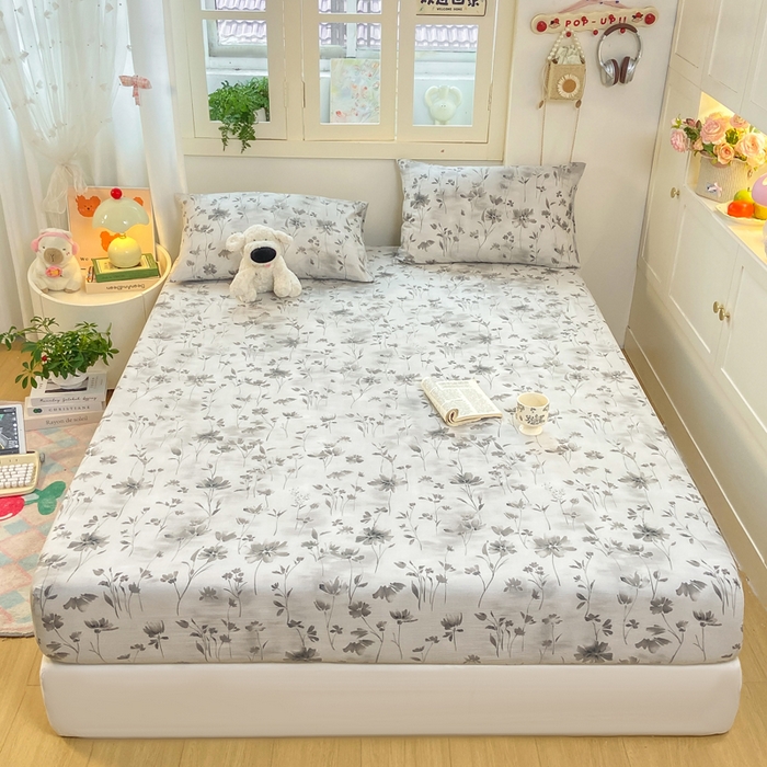 91家纺网 家纺一手货源 找家纺 玉海棠家纺 2025新款直播爆款双层纱床笠三件套 秘境烟雨