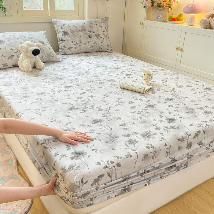 91家纺网 家纺一手货源 找家纺 玉海棠家纺 2025新款直播爆款双层纱床笠三件套 秘境烟雨