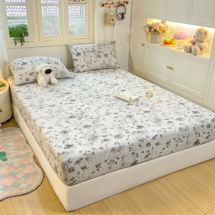 91家纺网 家纺一手货源 找家纺 玉海棠家纺 2025新款直播爆款双层纱床笠三件套 秘境烟雨