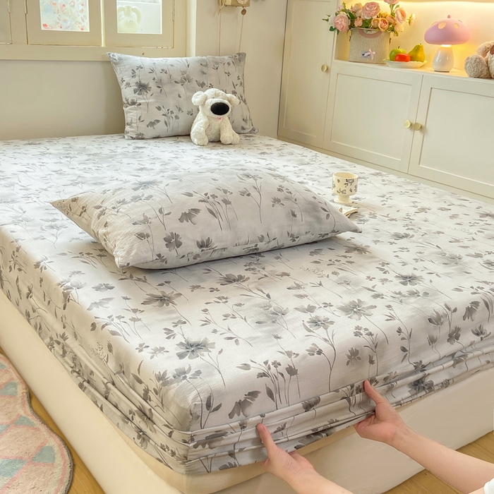 91家纺网 家纺一手货源 找家纺 玉海棠家纺 2025新款直播爆款双层纱床笠三件套 秘境烟雨