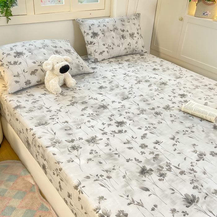 91家纺网 家纺一手货源 找家纺 玉海棠家纺 2025新款直播爆款双层纱床笠三件套 秘境烟雨