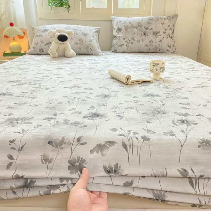 91家纺网 家纺一手货源 找家纺 玉海棠家纺 2025新款直播爆款双层纱床笠三件套 秘境烟雨