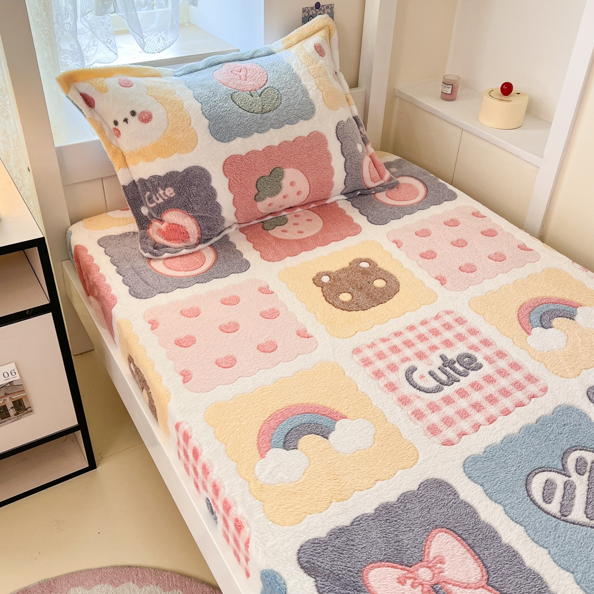 91家纺网 家纺一手货源 找家纺 川悦生活 2025新款雪花绒宿舍单床笠 床笠甜蜜日常粉