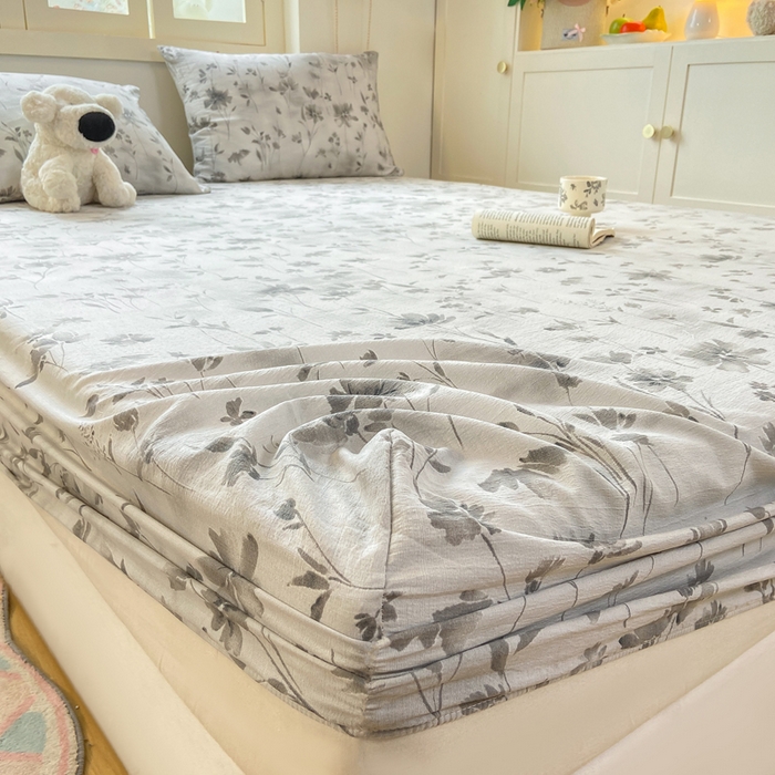 91家纺网 家纺一手货源 找家纺 玉海棠家纺 2025新款直播爆款双层纱床笠三件套 秘境烟雨