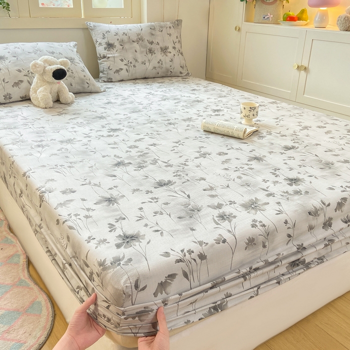 91家纺网 家纺一手货源 找家纺 玉海棠家纺 2025新款直播爆款双层纱床笠三件套 秘境烟雨