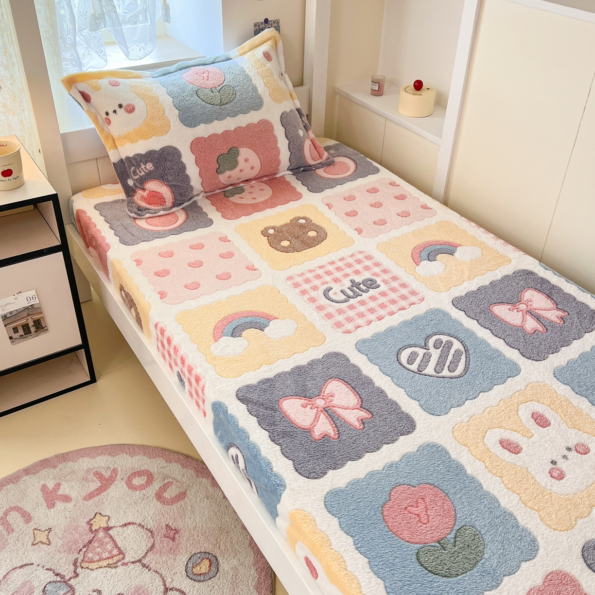 91家纺网 家纺一手货源 找家纺 川悦生活 2025新款雪花绒宿舍单床笠 床笠甜蜜日常粉