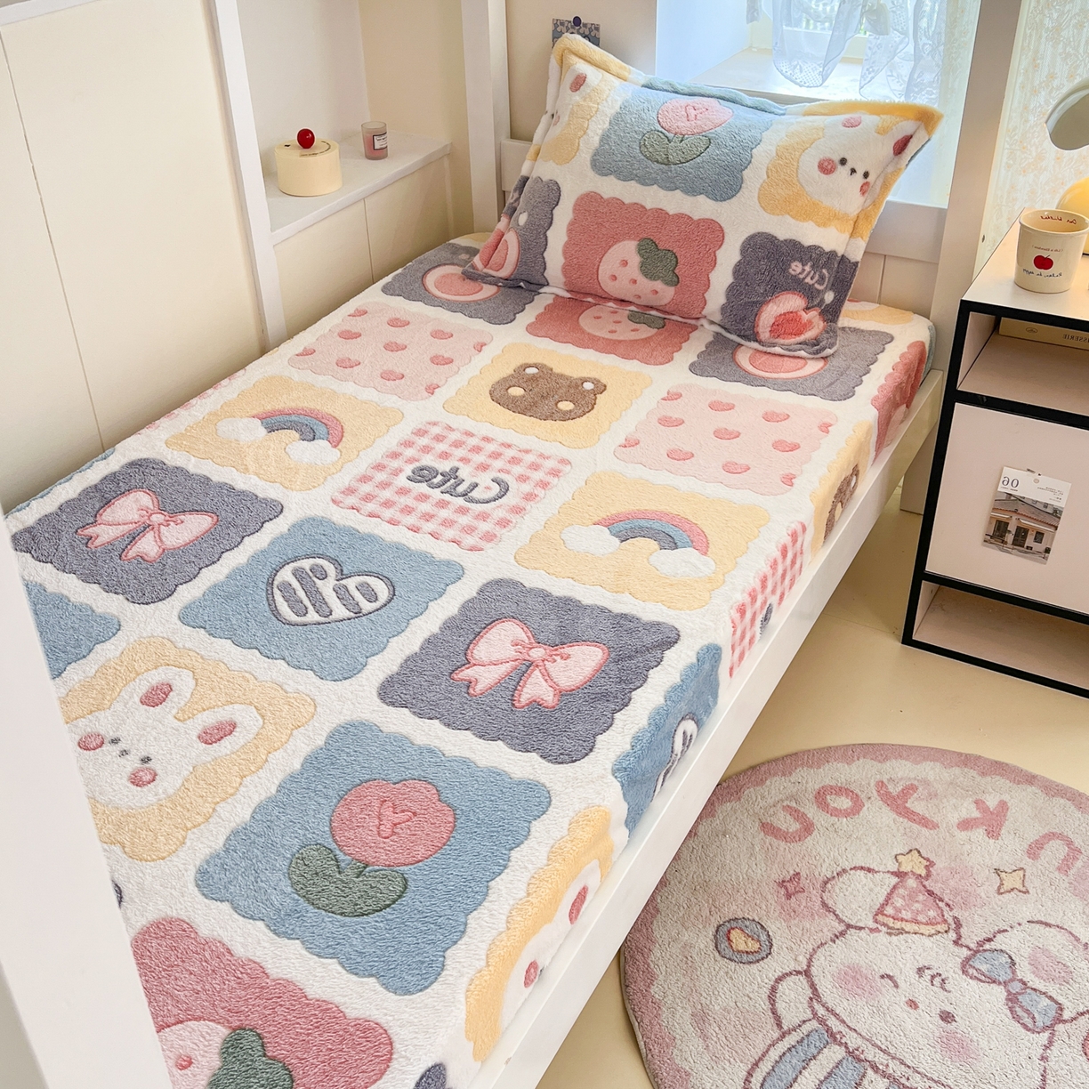 91家纺网 家纺一手货源 找家纺 川悦生活 2025新款雪花绒宿舍单床笠 床笠甜蜜日常粉