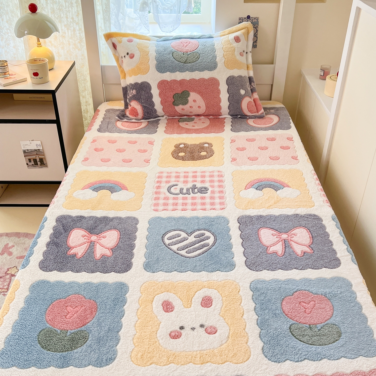 91家纺网 家纺一手货源 找家纺 川悦生活 2025新款雪花绒宿舍单床笠 床笠甜蜜日常粉