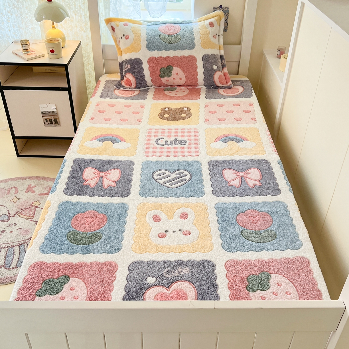 91家纺网 家纺一手货源 找家纺 川悦生活 2025新款雪花绒宿舍单床笠 床笠甜蜜日常粉