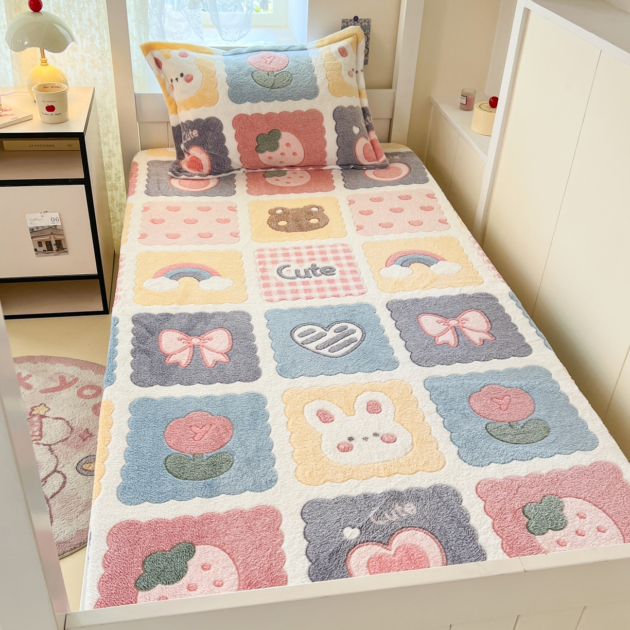 91家纺网 家纺一手货源 找家纺 川悦生活 2025新款雪花绒宿舍单床笠 床笠甜蜜日常粉