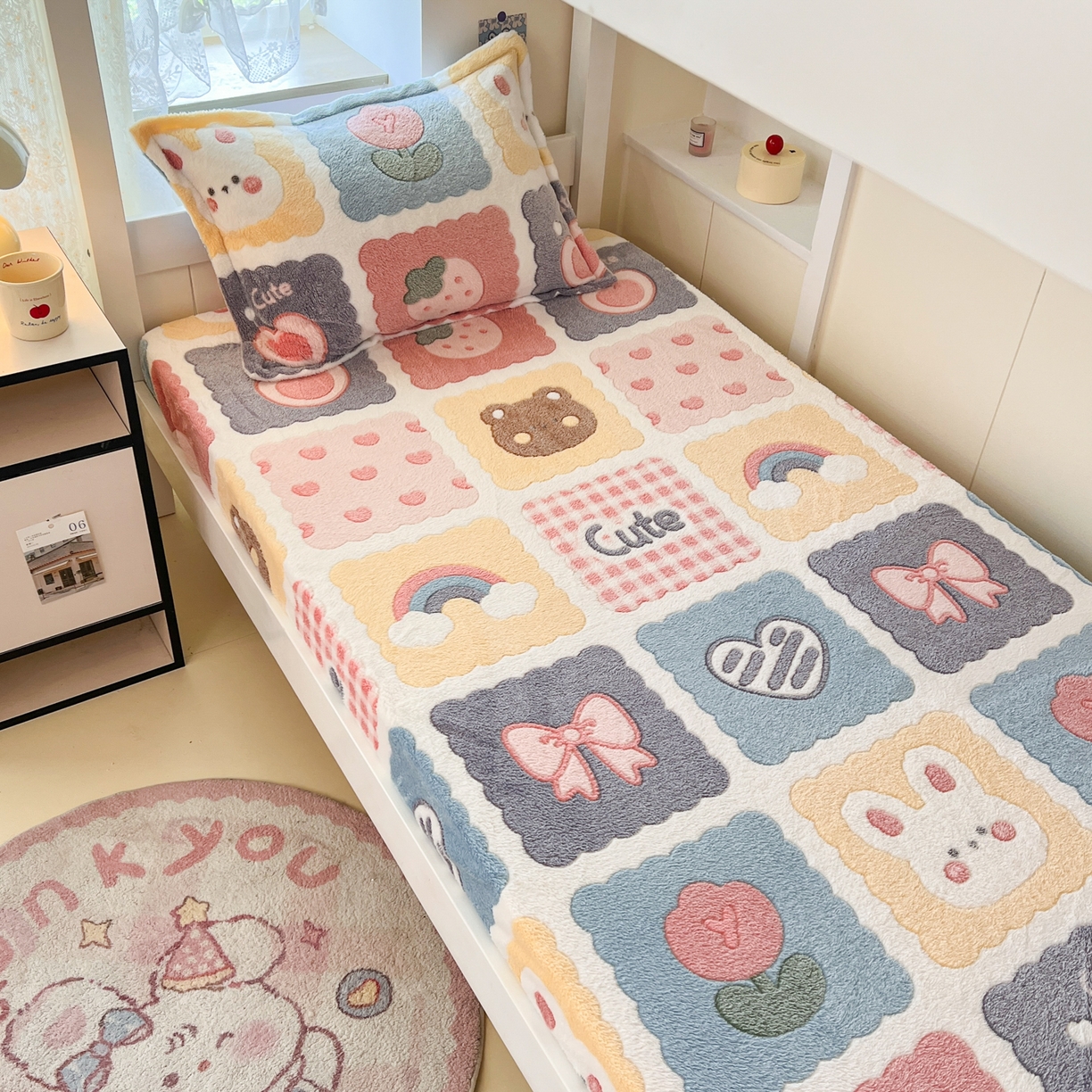 91家纺网 家纺一手货源 找家纺 川悦生活 2025新款雪花绒宿舍单床笠 床笠甜蜜日常粉