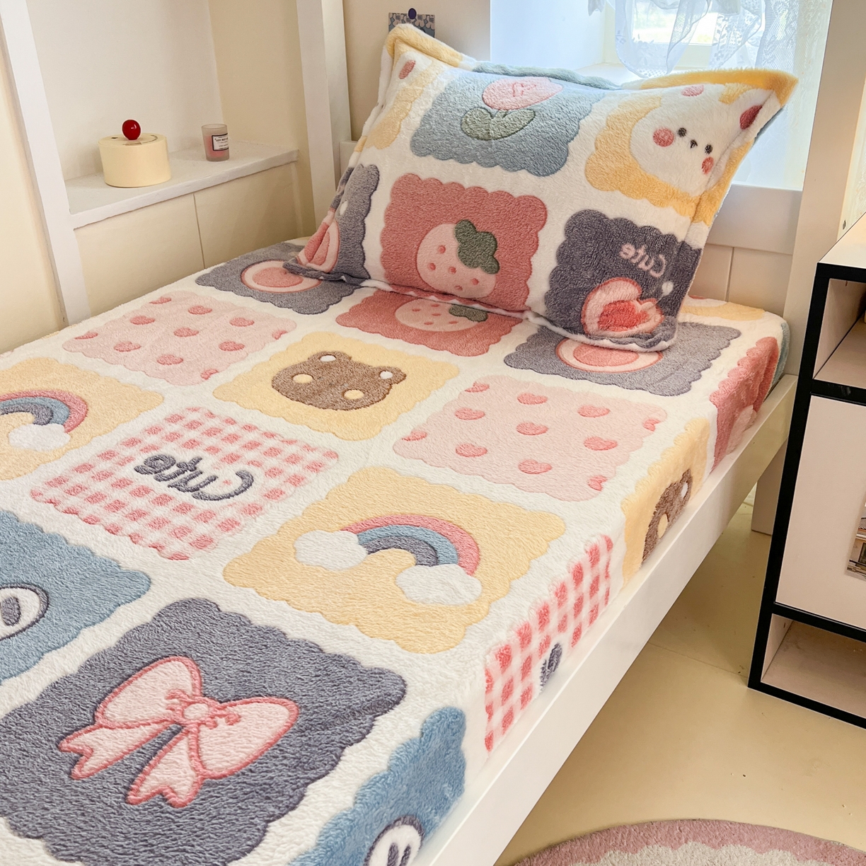 91家纺网 家纺一手货源 找家纺 川悦生活 2025新款雪花绒宿舍单床笠 床笠甜蜜日常粉