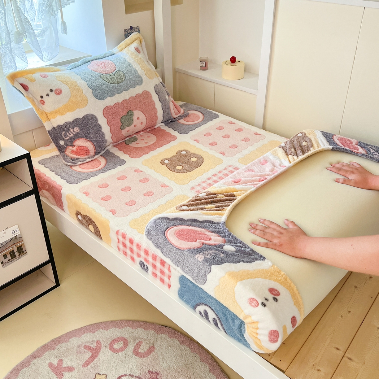 川悦生活 2025新款雪花绒宿舍单床笠 床笠甜蜜日常粉