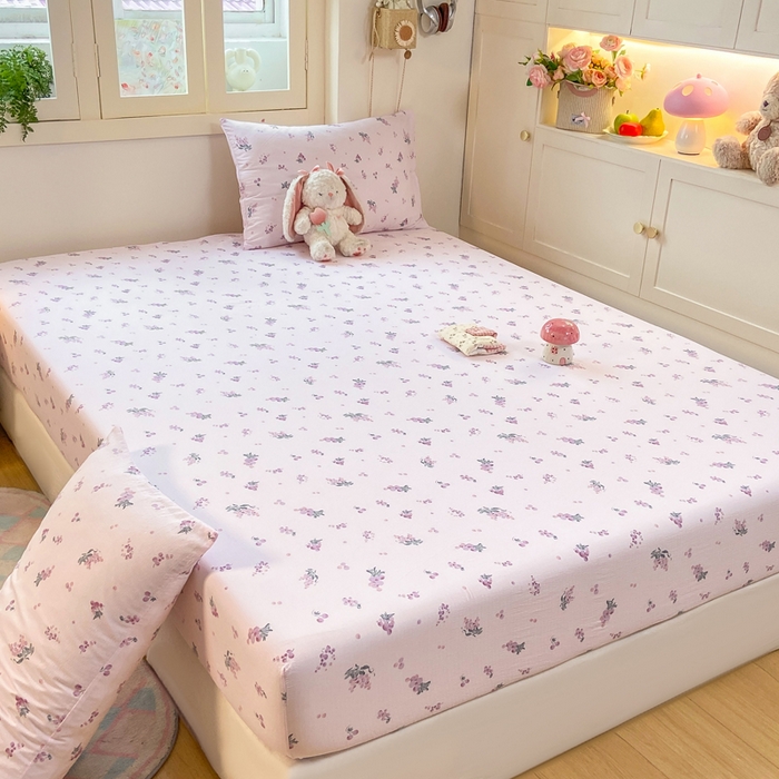 91家纺网 家纺一手货源 找家纺 玉海棠家纺 2025新款直播爆款双层纱床笠三件套 葡萄七分甜