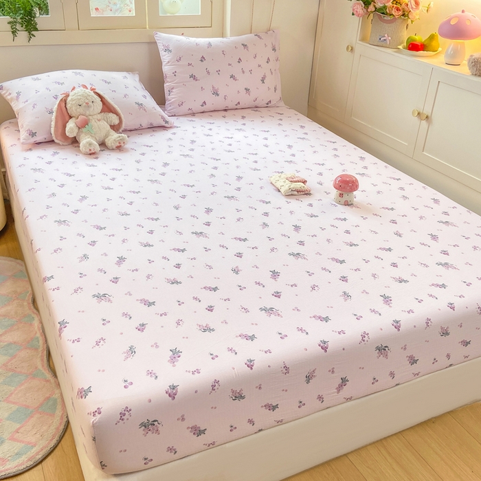 91家纺网 家纺一手货源 找家纺 玉海棠家纺 2025新款直播爆款双层纱床笠三件套 葡萄七分甜