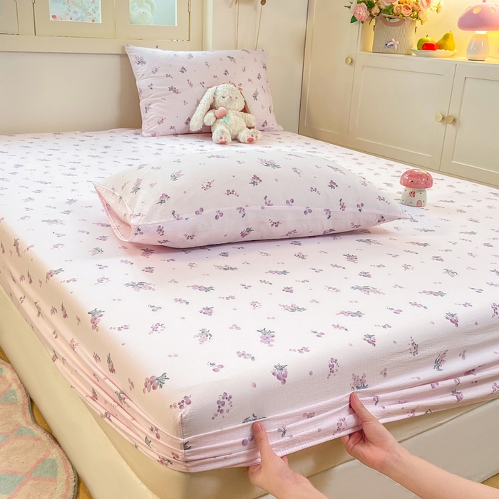 91家纺网 家纺一手货源 找家纺 玉海棠家纺 2025新款直播爆款双层纱床笠三件套 葡萄七分甜