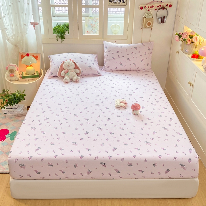 91家纺网 家纺一手货源 找家纺 玉海棠家纺 2025新款直播爆款双层纱床笠三件套 葡萄七分甜