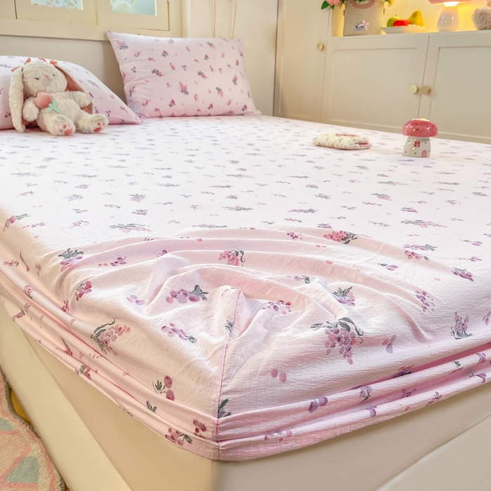 91家纺网 家纺一手货源 找家纺 玉海棠家纺 2025新款直播爆款双层纱床笠三件套 葡萄七分甜