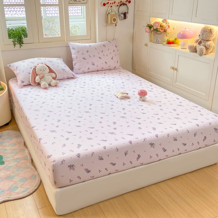 91家纺网 家纺一手货源 找家纺 玉海棠家纺 2025新款直播爆款双层纱床笠三件套 葡萄七分甜