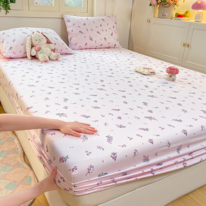 91家纺网 家纺一手货源 找家纺 玉海棠家纺 2025新款直播爆款双层纱床笠三件套 葡萄七分甜