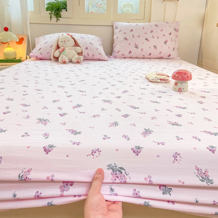 91家纺网 家纺一手货源 找家纺 玉海棠家纺 2025新款直播爆款双层纱床笠三件套 葡萄七分甜