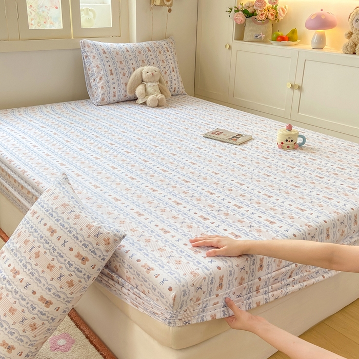 玉海棠家纺 2025新款直播爆款双层纱床笠三件套 他和她的兔